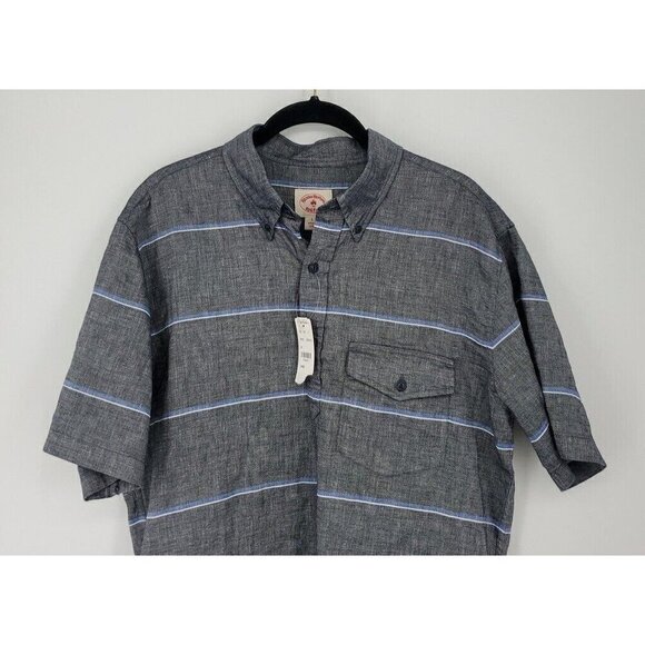 Brooks Brothers Men's Large Black w/Stripe Short Sleeve Shirt Linen Blend  NWT - Picture 3 of 11